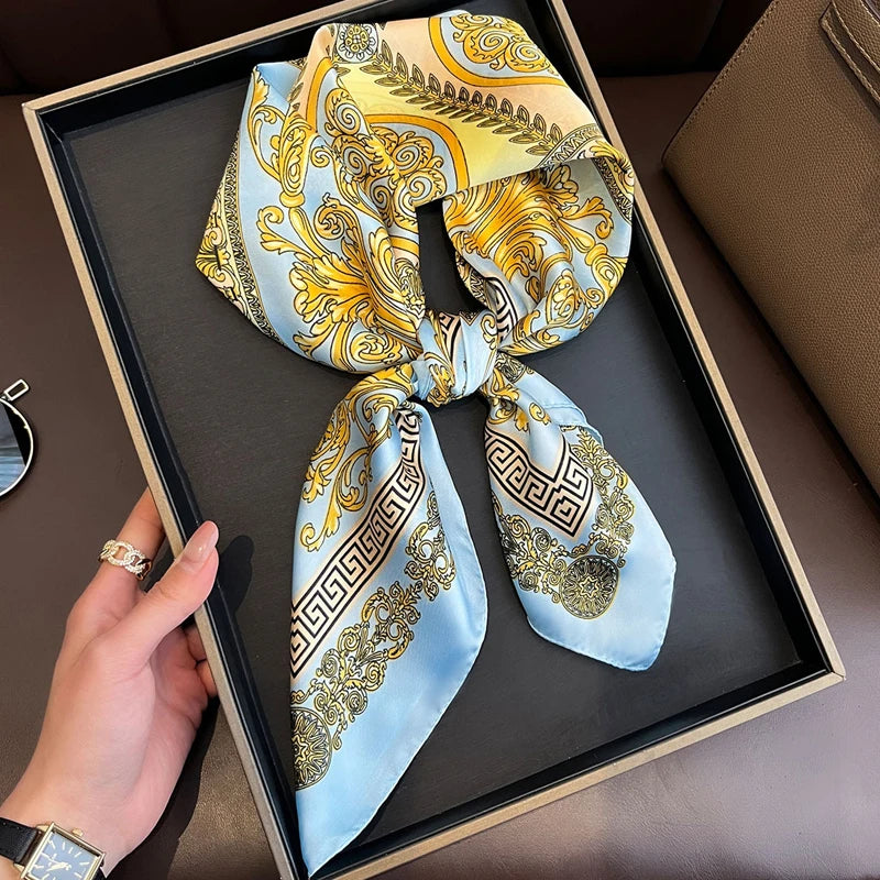 Silk Square Scarf with Baroque Print – Luxury Headband & Shawl 27.6"