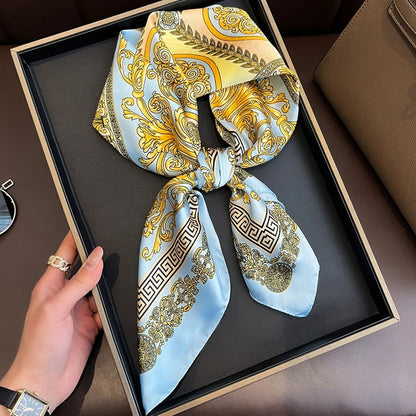 Silk Square Scarf with Baroque Print – Luxury Headband & Shawl 27.6"