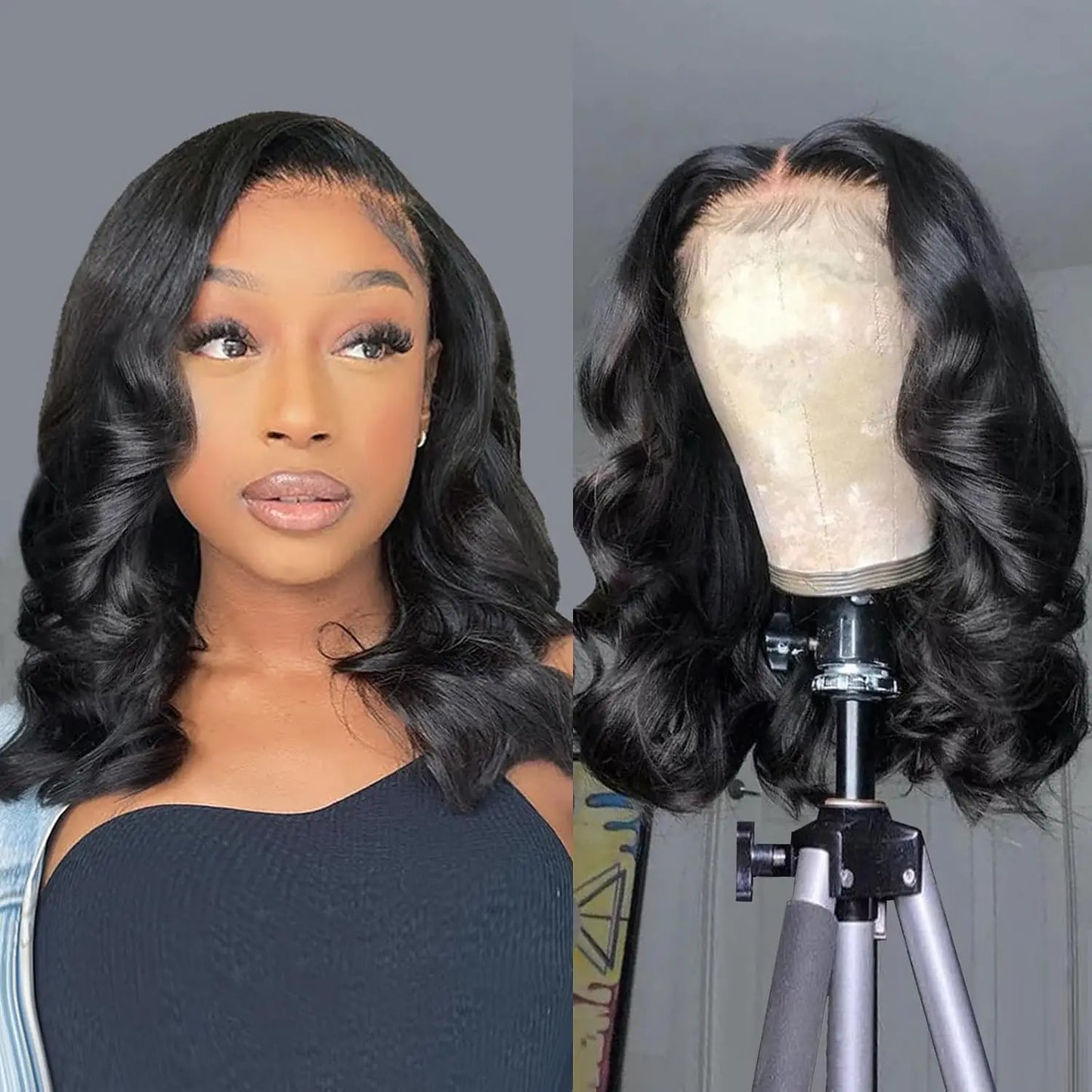 Body Wave Lace Front Wig Short Bob 250% Density Human Hair Glueless