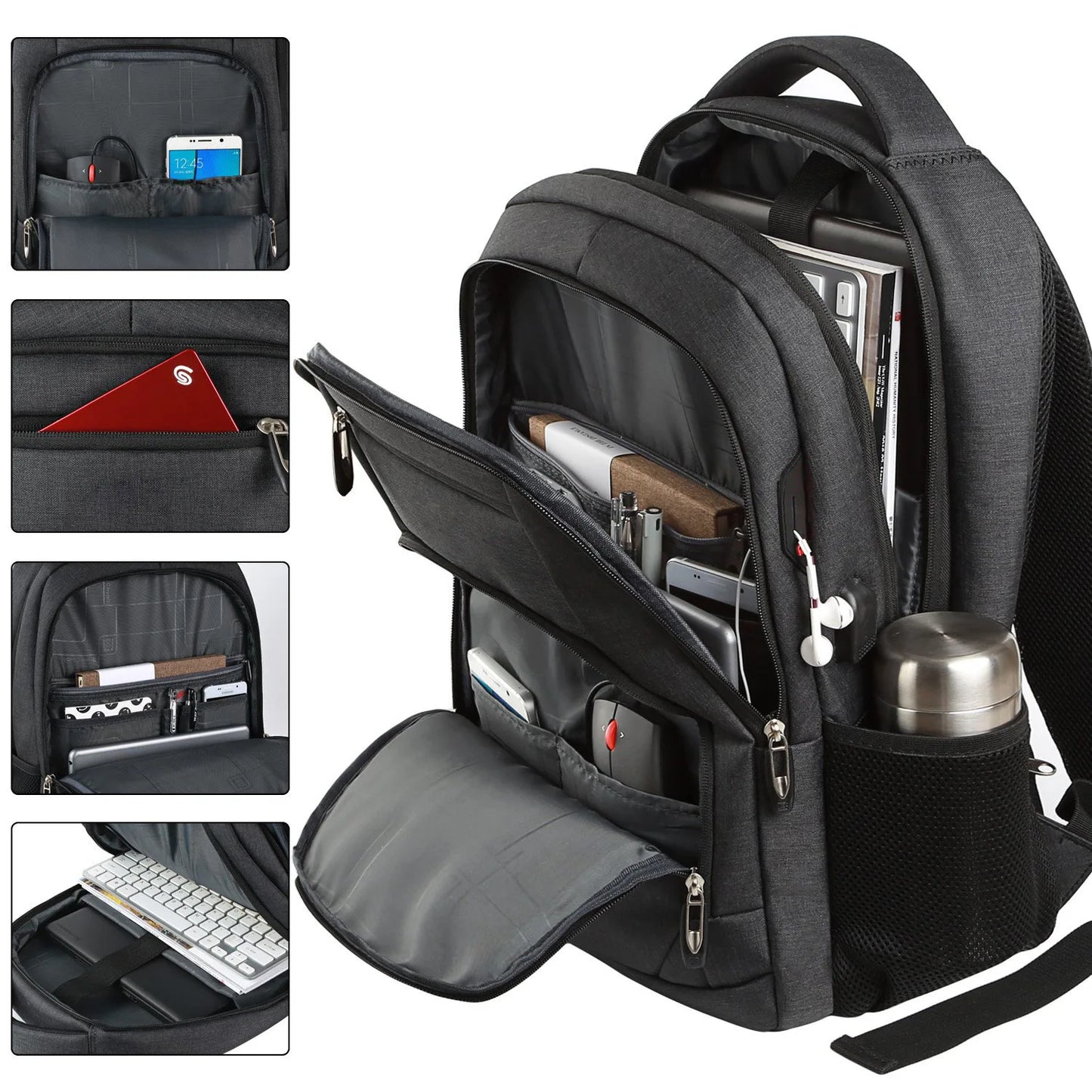 Large Capacity Travel Laptop Backpack with USB Charging Port