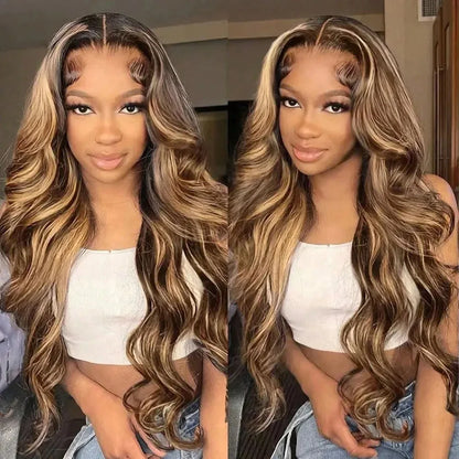 Highlight Honey Blonde Body Wave Glueless Lace Front Human Hair Wig – 5x5, 16–34 Inch