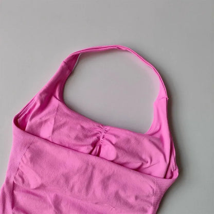 Women's Halter Neck High Support Sports Bra – Backless Yoga Top