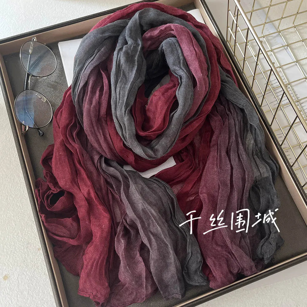 Gradient Crinkle Long Scarf for Women – Lightweight Wrap