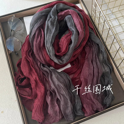 Gradient Crinkle Long Scarf for Women – Lightweight Wrap