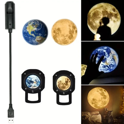 Moon & Earth Projection Night Light USB Starry Sky Atmosphere Lamp