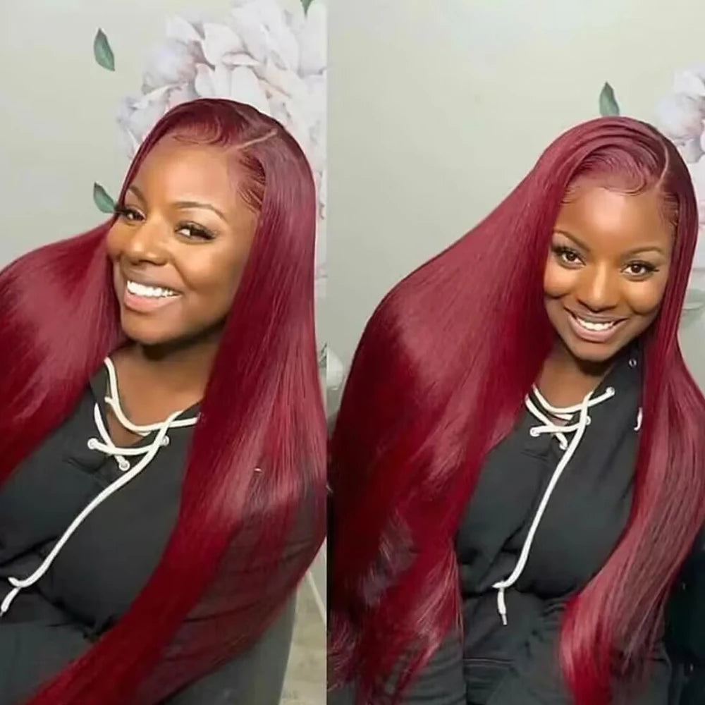 Burgundy 99J Straight Human Hair Lace Front Wig 13x4 & 13x6 HD Lace