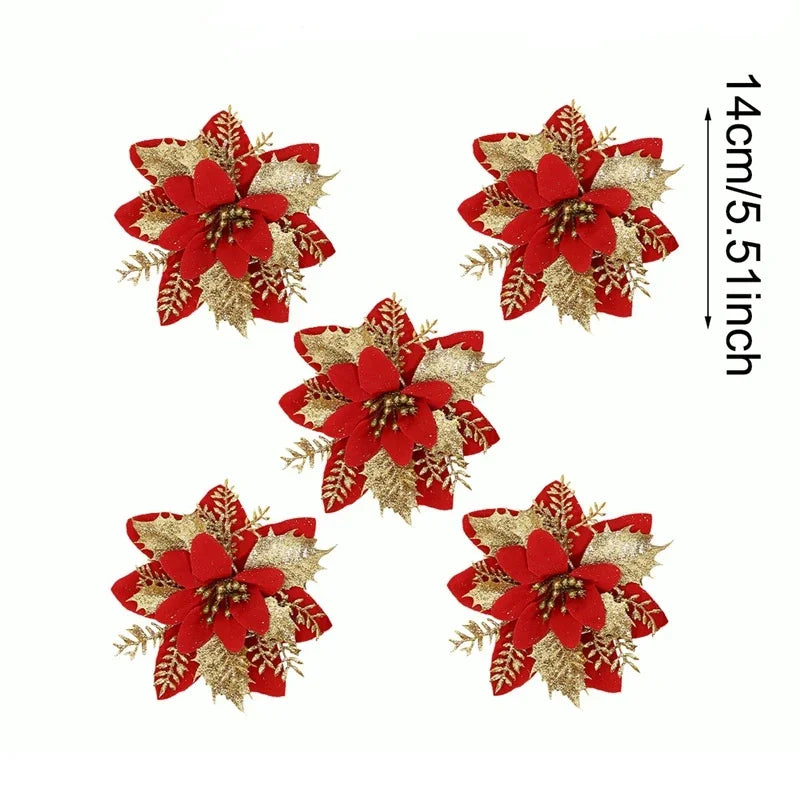 Glitter Artificial Poinsettia Christmas Tree Ornaments
