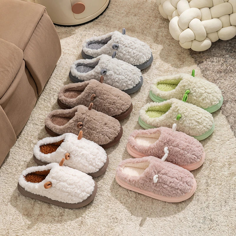 Fuzzy Cartoon Slippers – Warm Closed Toe Non-Slip House Shoes for Women & Men