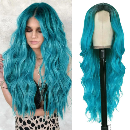 Synthetic Lace Wig 26 Inch – Long Wavy Curly Middle Part Heat Resistant