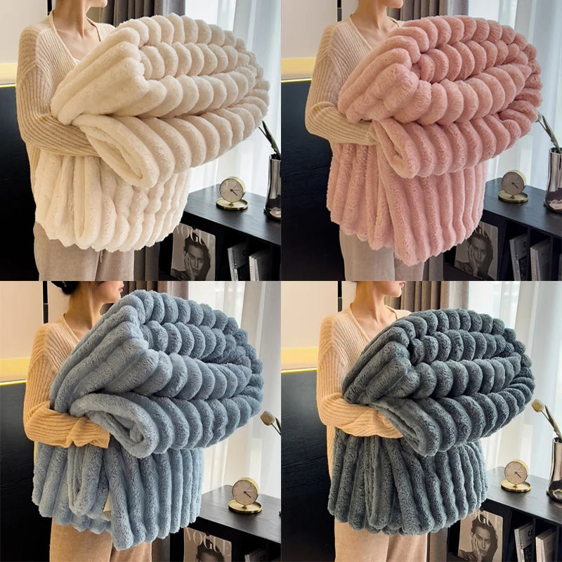 Fluffy Throw Blanket 250GSM – Soft Warm Plush Bubble Texture, Multiple Sizes & Colors