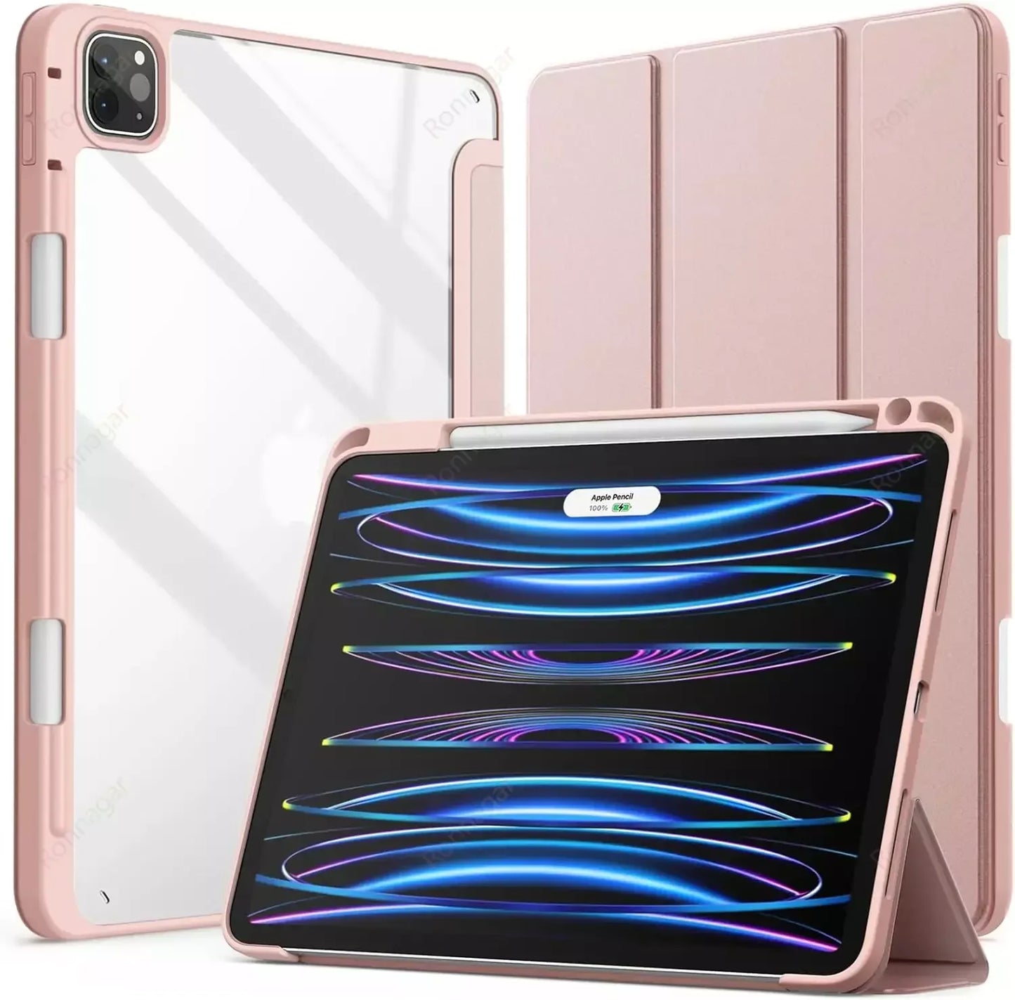 iPad Smart Case with Pencil Holder - Clear Back Trifold Cover