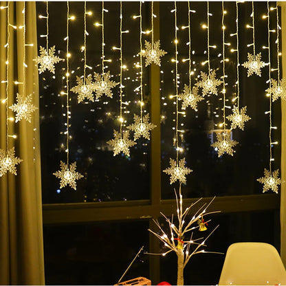Christmas Snowflake LED Curtain String Lights – 3.2m Fairy Lights