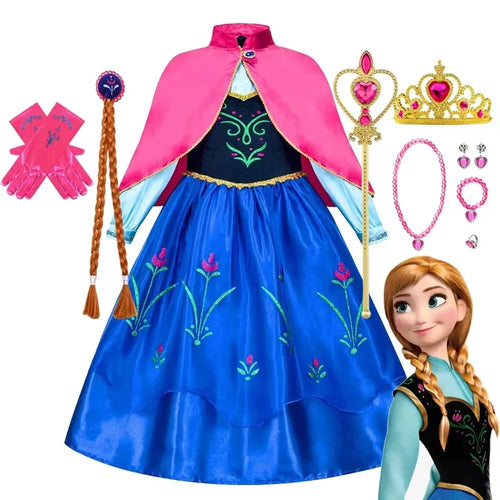 Princess Anna Costume Dress for Girls – Frozen Cosplay with Cape