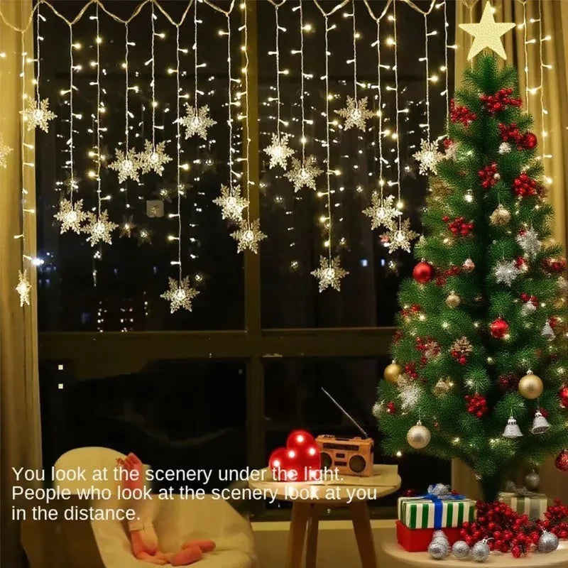 Snowflake LED Curtain Fairy Lights – Window String Light for Christmas Decor