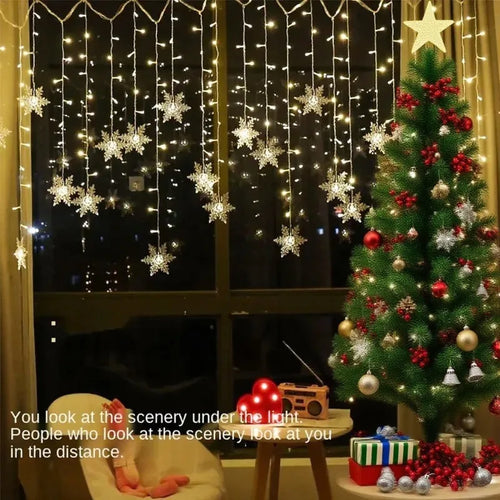 Snowflake LED Curtain Fairy Lights – Window String Light for Christmas Decor