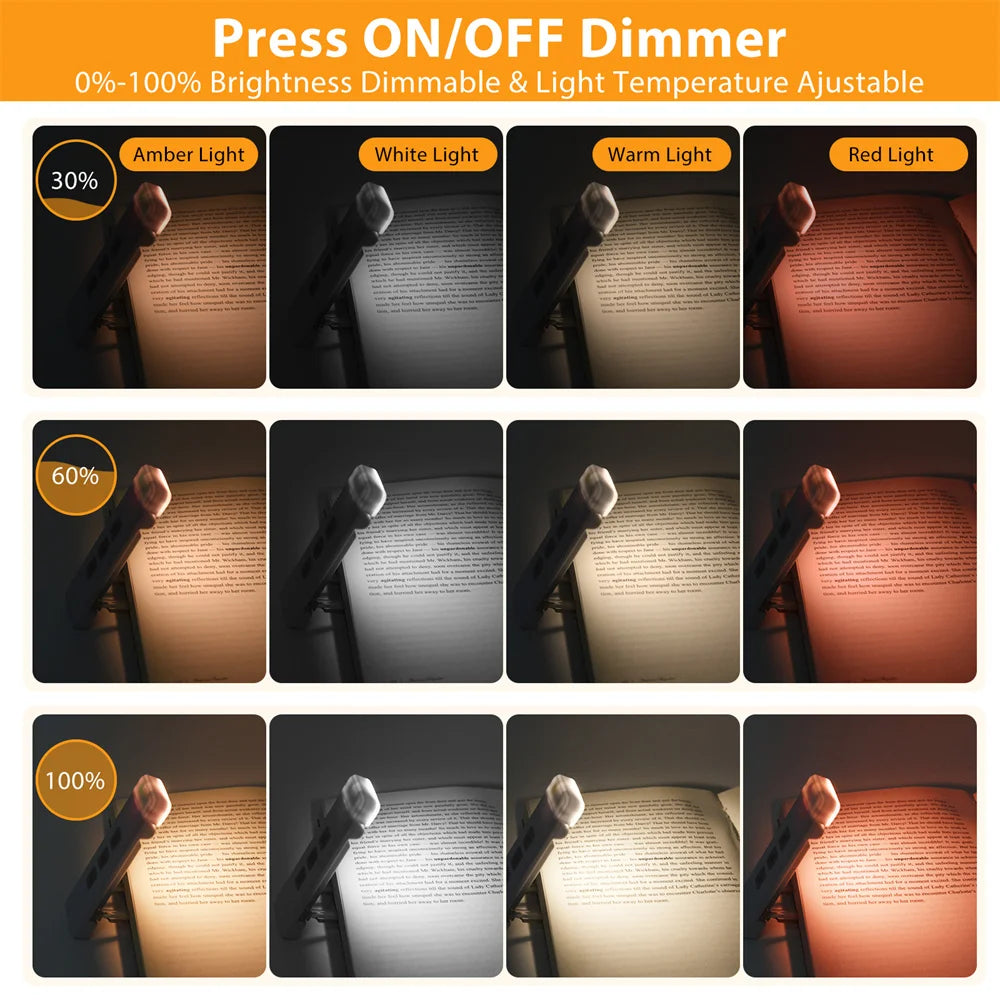Clip-On Book Light USB Rechargeable LED Reading Lamp with Timer