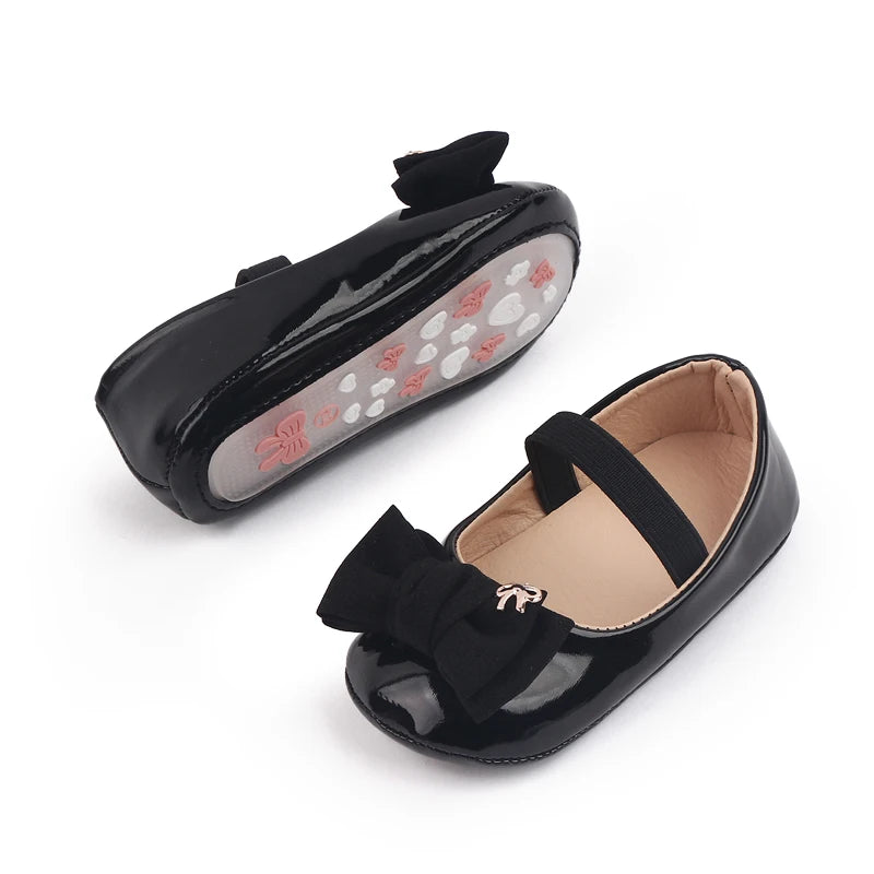 Baby Girl Bowknot Mary Jane Shoes – Soft PU Anti-Slip Sizes 17–19