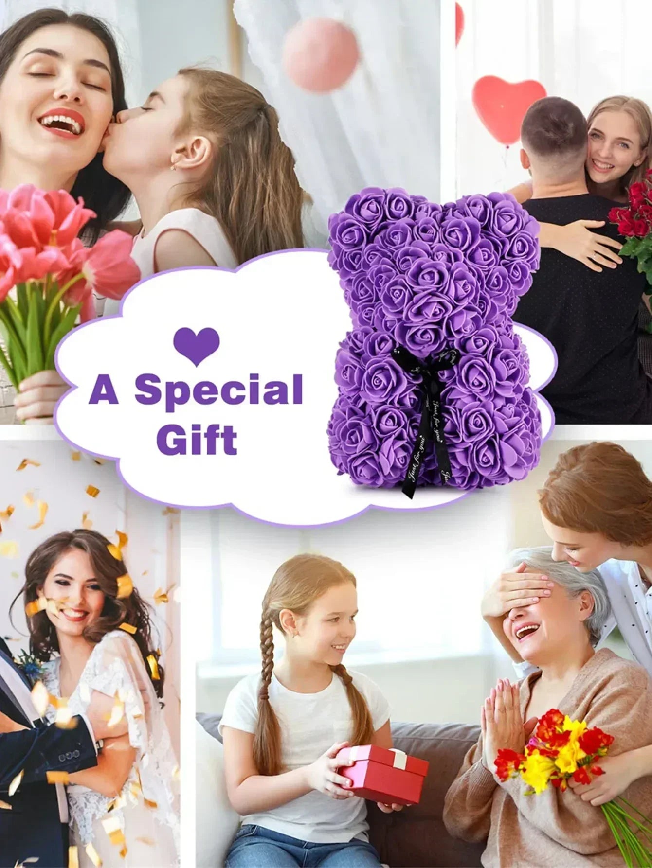 Rose Teddy Bear Gift – Artificial Flower Bear with LED Lights