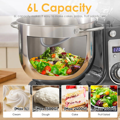 Stand Mixer 6L Quiet Motor with Stainless Steel Bowl & 3 Attachments