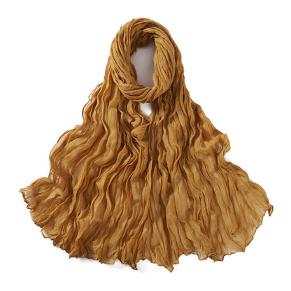 Women's Crinkle Cotton Voile Scarf – Lightweight Solid Color Shawl