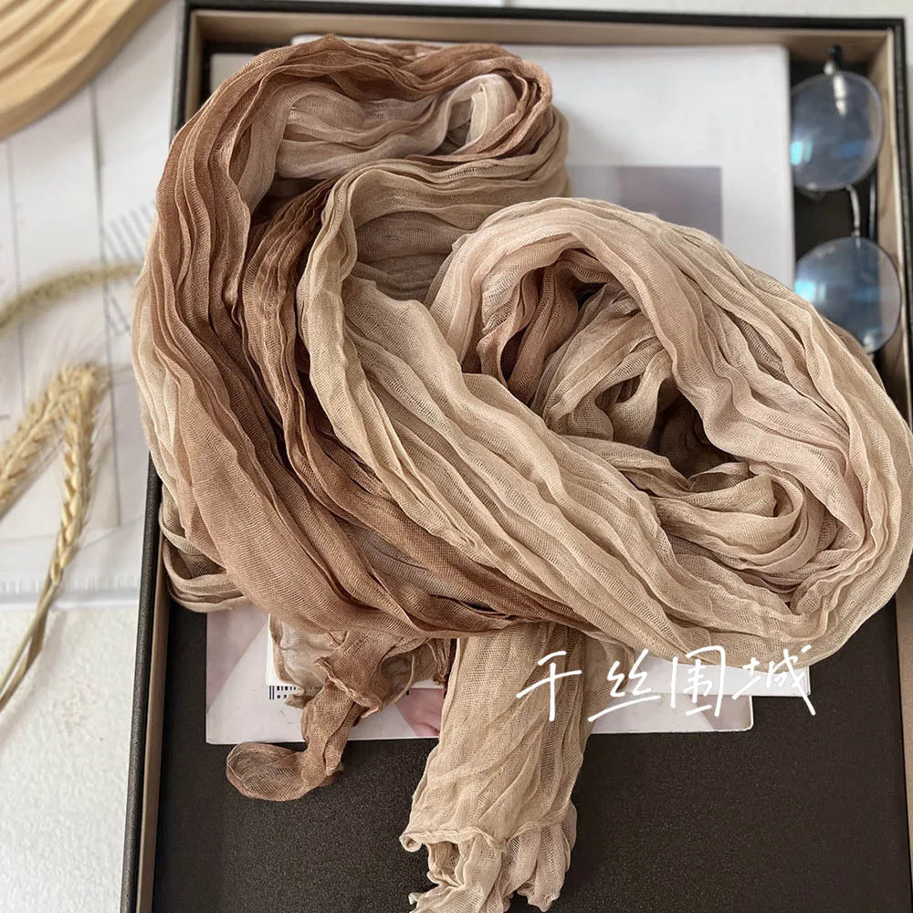 Gradient Crinkle Long Scarf for Women – Lightweight Wrap