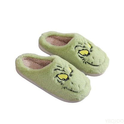 Green Monster Plush Slippers – Cozy Fuzzy Indoor Home Shoes