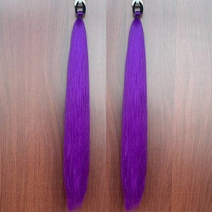 Synthetic Ponytail Hair Extension 2pcs – Long Straight, Colorful, Braiding Hairpiece with Rubber Band