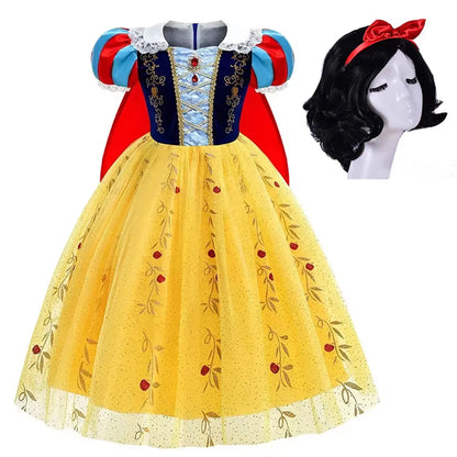 Snow White Princess Costume Dress for Girls – Disney Cosplay with Cloak & Headband