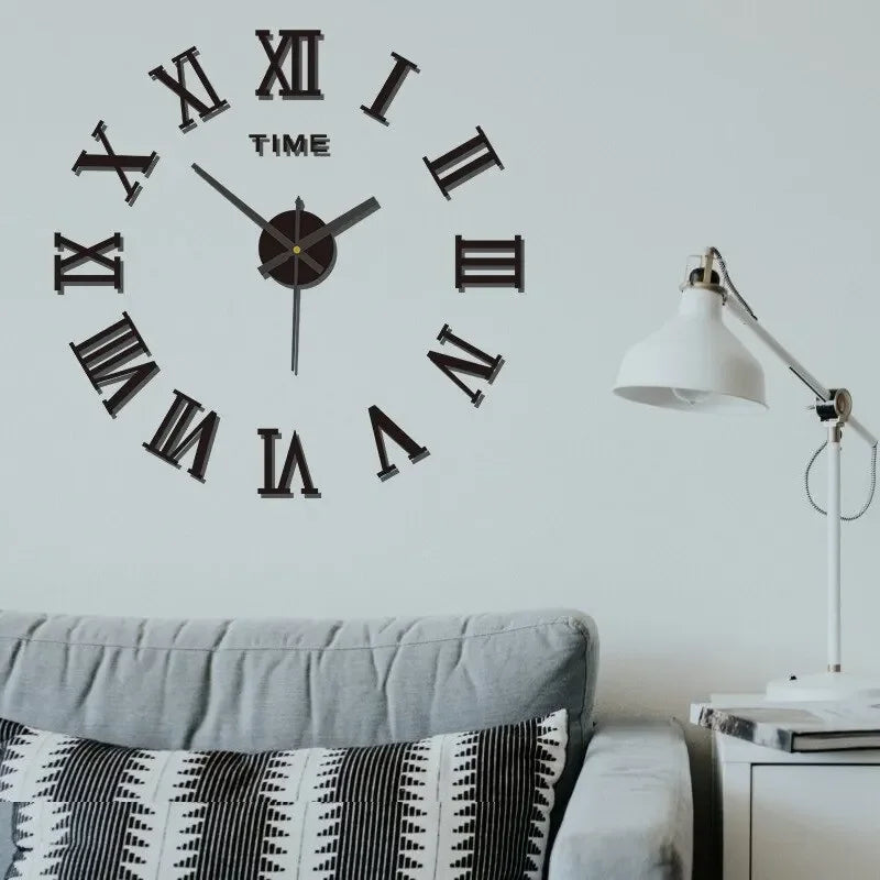 3D DIY Wall Clock – Large Roman Numerals Mirror Acrylic Self-Adhesive