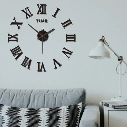 3D DIY Wall Clock – Large Roman Numerals Mirror Acrylic Self-Adhesive