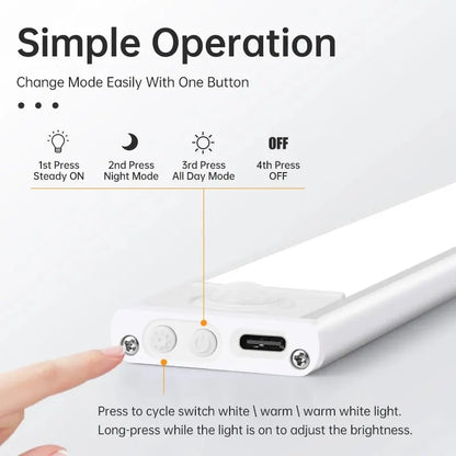 LED Motion Sensor Under Cabinet Light Bar – USB-C Rechargeable