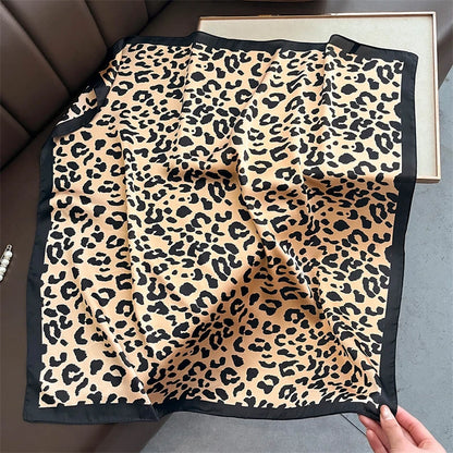 Satin Square Scarf Women Cute Cat Print Headscarf Neckerchief