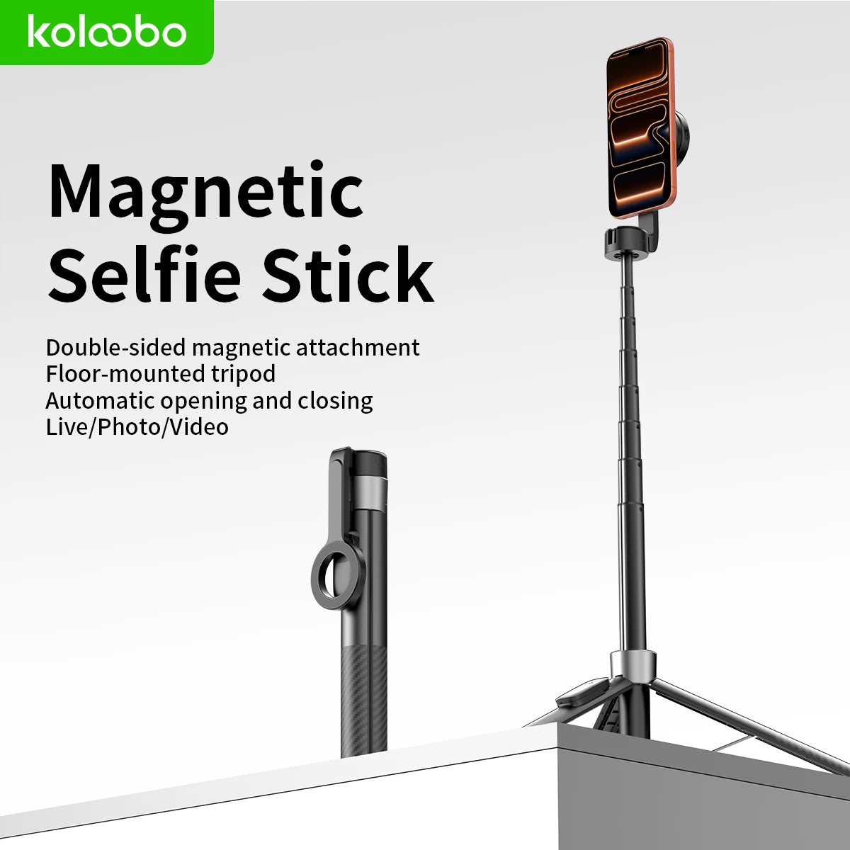 Magnetic Selfie Stick Tripod – 1.8m Extendable, Auto-Open, Foldable with Remote