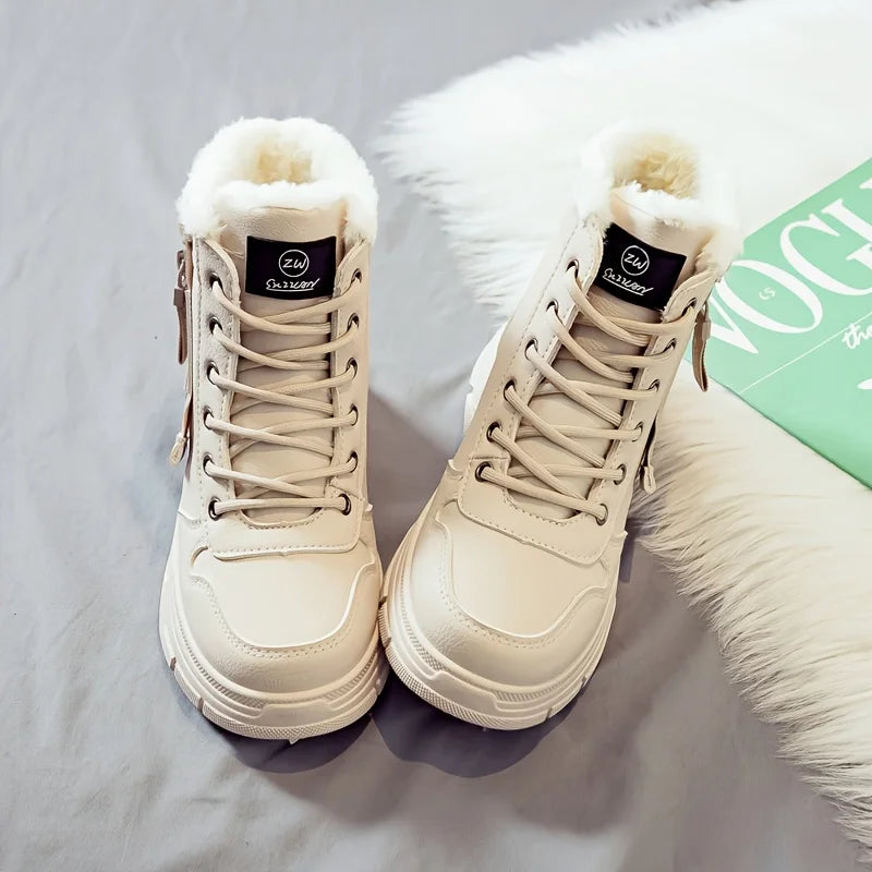 Women's Fur-Lined Winter Ankle Boots – Warm Lace-Up Snow Boots