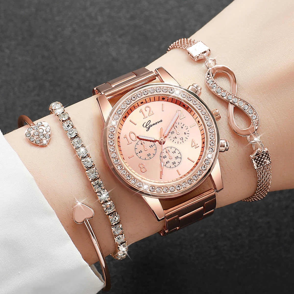 Women's Quartz Watch & Bracelet Set – Rhinestone Luxury Gift