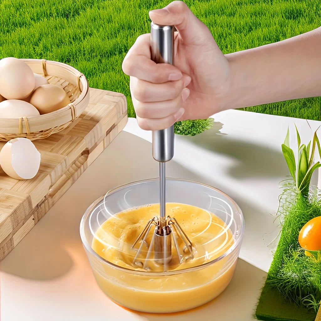 Semi-Automatic Egg Beater – Stainless Steel Hand Whisk
