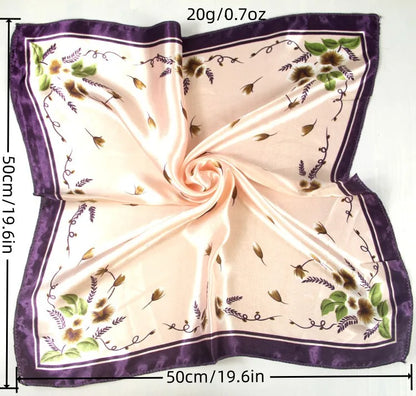 Women's Printed Square Head Scarf – 50x50cm Silk-Feel Kerchief