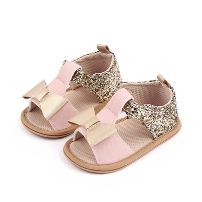 Baby Girl Glitter Bowknot Sandals – Anti-Slip Soft PU 0–18 Months
