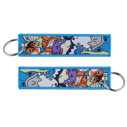 Anime Embroidered Keychain - Cute Cartoon Jet Tag Key Ring