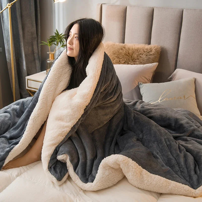 Winter Throw Blanket Double-Sided Sherpa Fleece Warm Bed Blanket