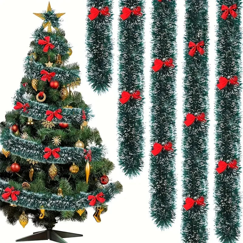 Christmas Tinsel Garland with Decorative Bows