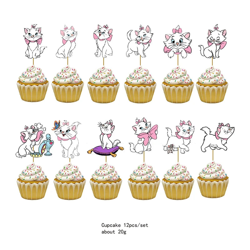 Marie Cat Party Supplies – Disposable Tableware Set, 10 Pcs