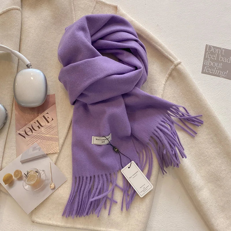Cashmere-Feel Winter Scarf for Women – Soft Wool Pashmina Shawl with Tassels