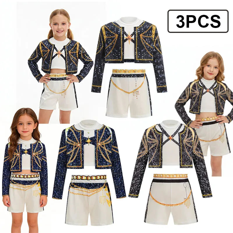 Girls Singer Stage Performance Costume Set – 3-Piece Kids Outfit