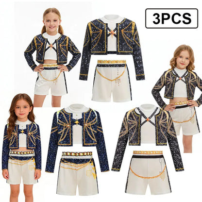 Girls Singer Stage Performance Costume Set – 3-Piece Kids Outfit
