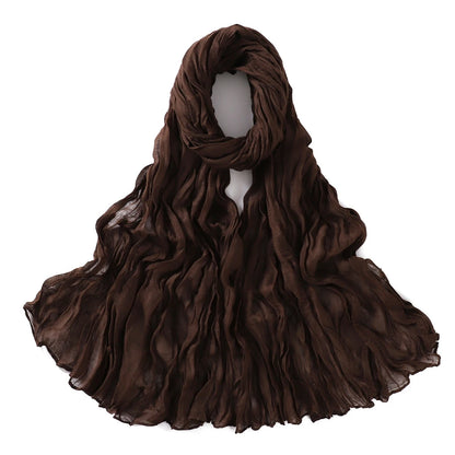 Women's Crinkle Cotton Voile Scarf – Lightweight Solid Color Shawl