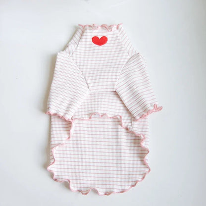 Love Heart Embroidered Pet Shirt – Striped Dog & Cat Top