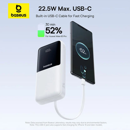 Baseus 20000mAh Power Bank – 22.5W PD Fast Charging with Built-In Cables