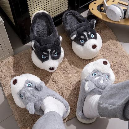 Husky Dog Fluffy Slippers – Cute Cartoon Indoor House Shoes