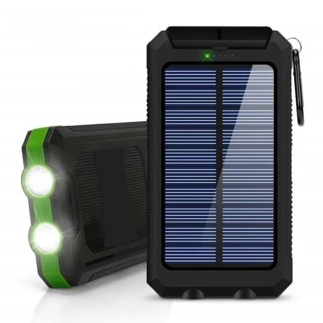 Solar Power Bank 80000mAh Portable Charger with LED Flashlight & Carabiner